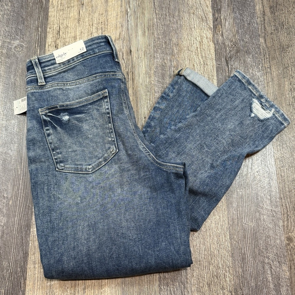 Maurices Edgely High Rise Boyfriend Jeans Distressed Stretch Denim Womens 12 Reg
